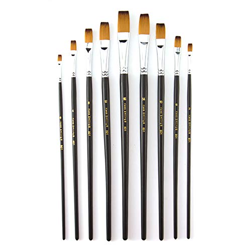 9 Pcs Flat Large Paint Brushes Set, Synthetic Hair, Long Handle - size: Flat (Long Handle)