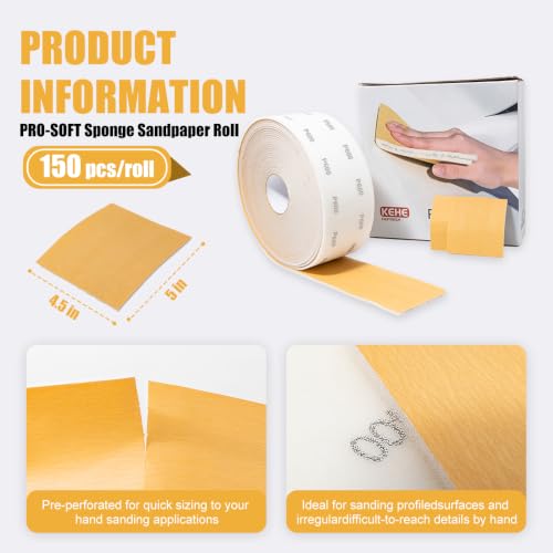 Premium Soft Hand Sanding Sheets Roll,Flexible Abrasive Sandpaper for Auto Body Repair, Paint Prep & Fine Woodworking,Ideal for Professional Mechanics and DIY,150Pcs/Roll,Grit 240