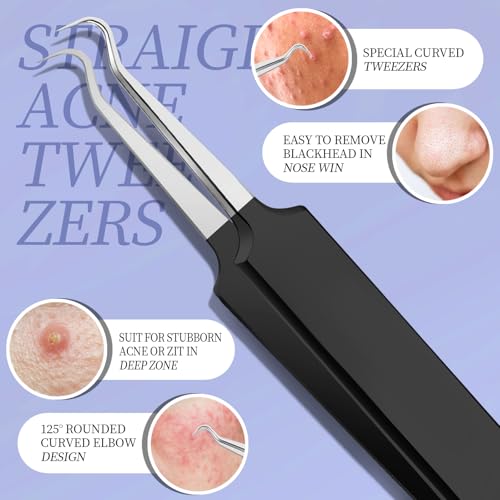 Teenitor Blackhead Remover Tools, Pimple Popper Tool Kit, Ingrown Hair Tweezers, Precision Tweezers, Surgical Grade Blackhead Extractor Pimple Extractor, Black - color: Black