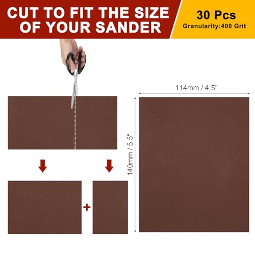Sandpapers 4.5x5.5 30Pcs 400Grit Aluminum Oxide - size: 4.5" x 5.5"(400 Grit)
