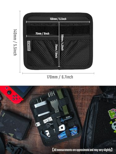 TACTICAL_GEEK TCM8 EDC Organizer Board, Anti-Slip Elastic Woven Board, Utility Bag Insert Panel for Small Gear, Backpack Accessories with Open Pocket & Mesh Pocket (Black) - color: TCM8-Black