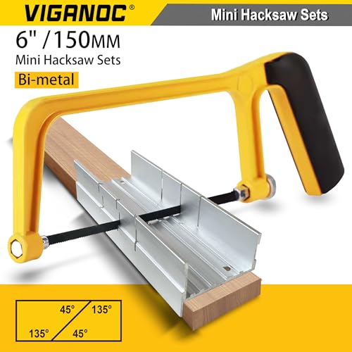 6-inch Mini Hacksaw and Miter Block Set - 150 mm Cutting Hand Saw with 5Pc Bi-metal Blades - style: Hacksaw with 5Pc blades