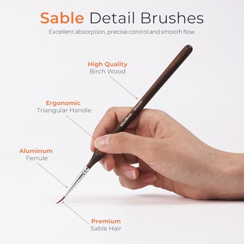 Nicpro 7pcs Kolinsky Sable Miniature Paint Brushes with Cloth Roll - size: 7 PCS (brown)
