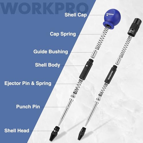WORKPRO 2PCS Automatic Center Punch, Adjustable Spring Loaded Center Punch - style: 2pcs Auto Center Punches with a Replacement Tip