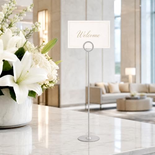 12 Inch Matte Silver Steel Place Card Holder,16 Pack Table Number Holder - color: Matte Silver Round 16PK