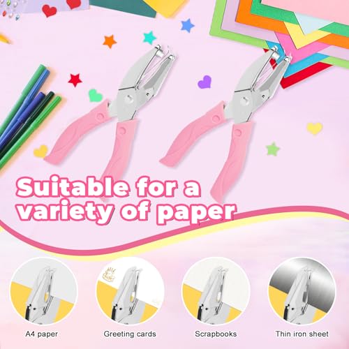 UCEC Hole Puncher for Crafts, 1/4" & 1/8" Single Hole Punch with Soft Grip - color: Pink, size: Circle+Circle