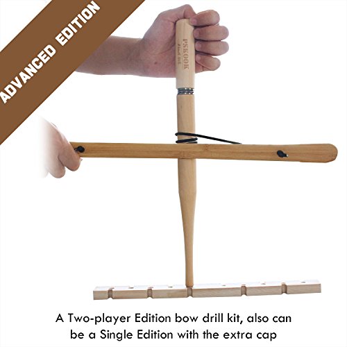 PSKOOK Bow Drill Kit Fire Starter, Primitive Wood, Survival Practice Friction Fire Tool for Scout Outdoor Activity Teaching, Outward Bound Training, Wildness Survival Beginner - color: Double-Player Edition
