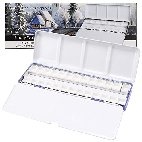 MYARTOOL Empty Watercolor Palette, Purple Empty Watercolor Tin Palette Paint Case with 24 PCS Empty Half Pans for DIY Travel Watercolor Palette, Acrylic and Oil Painting - color: Purple, size: 24 PCS Empty Half Pans