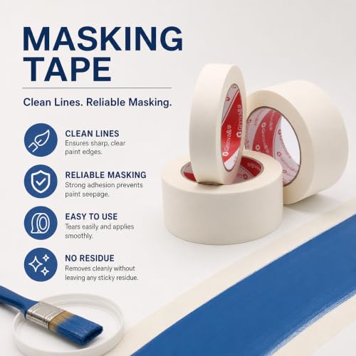 White Masking Tape, 1 Inch x 55 Yards, 2 Rolls(Total 110 Yards), Medium-Adhesion Painting Tape, No Residue, Clean Removal, for Painting, Multi-Surface DIY, Arts Crafts - size: 2 Rolls*1 inch*55Y