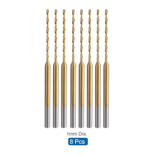 uxcell 8Pcs 1mm Mini Twist Drill Bit, Micro Engraving Drill Bits High-Speed Steel 2.35mm Shank Titanium Coated for DIY Resin, Amber, and Wood - size: 0.9mm