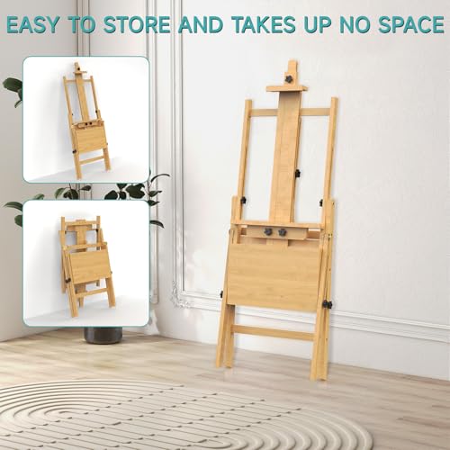 Solid Beech Wood H-Frame Easel with and Storage and 2 Palette - color: Natural Wood