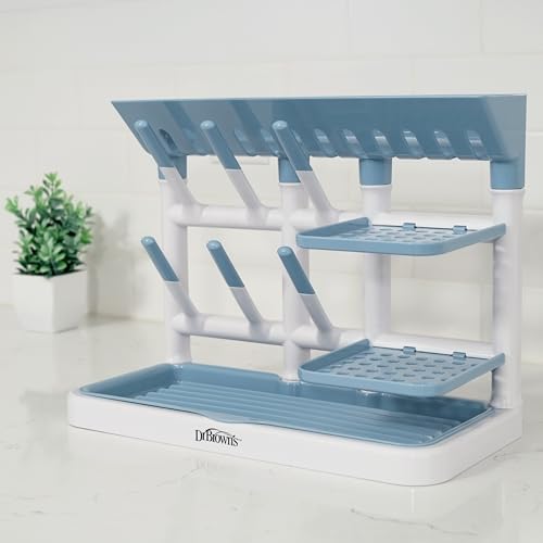 Dr. Brown's Drying Tower, Stand-Up Drying Rack, Countertop Baby Bottle Drying with Organized Storage for Baby Essentials, Space Saving Vertical Rack, Blue/White - size: Countertop, style: Blue/White Stand-Up Drying Rack