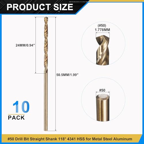 PATIKIL #50 Drill Bit Micro 4341 High-Speed Steel for Thin Metal 10 Pack - size: #50