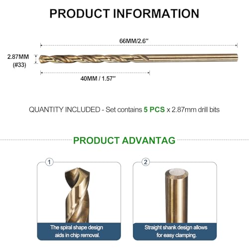 METALLIXITY Micro Drill Bit #33 5Pcs 4341 HSS Small Bits 118° Gold Finish - size: #33 (2.87mm)