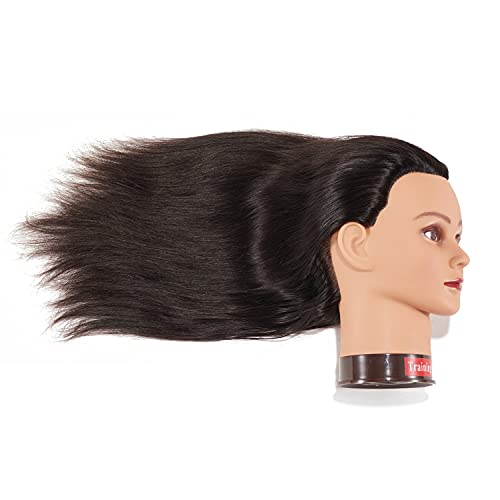 20-22" Female 100% Human Hair Mannequin Head for Hairdresser - color: Brown Black