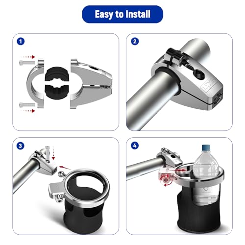 LEXIN C4 Extra Large Motorcycle Cup Holder, 32oz, 360° Swivel Mount, Chrome - color: C4-Chrome