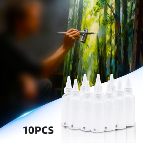 10Pack Airbrush Paint Bottle 60ml with Scale&Mixing Ball Plastic Container - size: 60ml