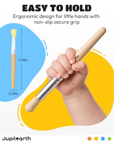 JUPITEARTH Natural Wood Handle Paint Brushes for Kids, 10-Pack