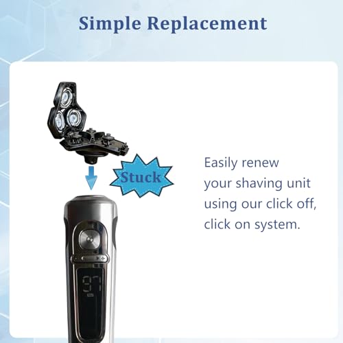 Upgraded SH71 Complete Shaver Head Replacement, Full Rotary Unit with Integrated Base Compatible with Philips Norelco 7000/S5500 Angular, 15 Precision Blades & Metal Holder - color: Blun