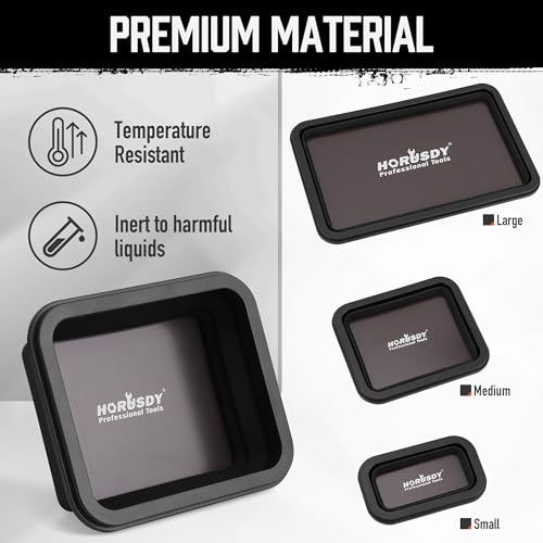 HORUSDY 3-Piece Magnetic Parts Tray Set, Tool Trays for Storage Organizer Screw, Bolts, Washers, Nuts and Small Tools. Tool Gifts for Men, Black - color: 3-piece Magnetic Tray - Collapsible Black