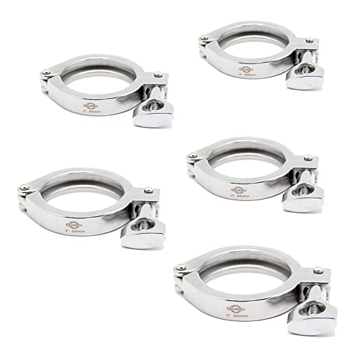 TC 2" Tri Clamp with Wing Nut Stainless Steel 304 Heavy Duty Sanitary Clamp Single Pin Tri Clamp Clover with Silicone Gasket(5 pack) - size: 2 inch(5 pack)