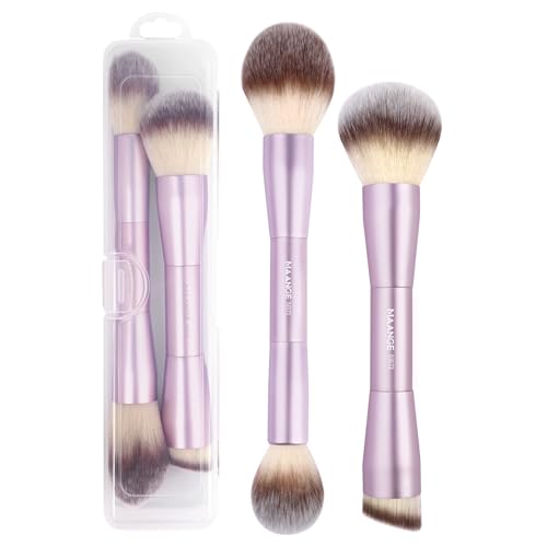 MAANGE Foundation Makeup Brushes, 2Pcs Double Ended Makeup Brush for Blending Liquid Powder Concealer Cream Blush Buffe (Lilac) - color: Lilac-2pcs