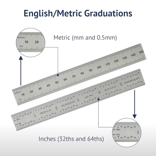 PEC Tools 6"/150mm Rigid Metal Ruler, Made in USA - color: Stainless Steel-Rigid, size: 6"/150mm