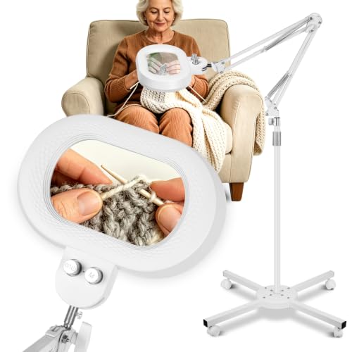 Floor Magnifying Glass with Light, 4 Wheel Stable Stand Base 12X - color: White