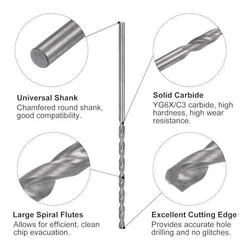 uxcell Solid Carbide Drill Bit, 3mm (0.118") Dia 100mm (4") Extra Long YG6X/C3 Micro-Grain Tungsten Carbide Jobber Twist Drill Bits for Drilling Stainless Steel Aluminum Metal Plastic - size: 3mm