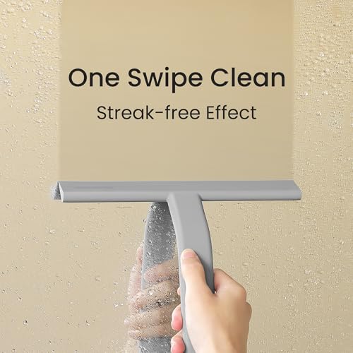 dancemoon JustHang Shower Squeegee with Built-in Hook, 10-Inch Gray - color: Dark Gray, size: 10 Inches