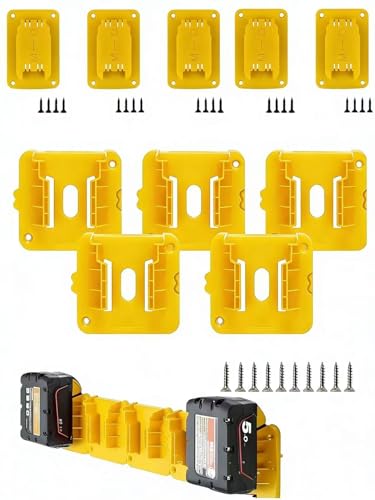 10PC Battery and Tool Holder for Dewalt 20V 60V, Wall Mount Organizer Storage Shelf with Screws, Compatible with DCB200 DCB201 DCB202 DCB203 DCB204 DCB205 DCB206 DCB208 DCB606 DCB609