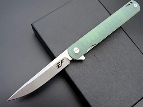 Eafengrow EF16 Folding Knife Flipper Ball Bearing Point D2 Blade G10 Handle with Pocket Clip Everday Carry Pocket Knife Liner Lock Camping Tactical Outdoor Multitool (Jade) - color: jade