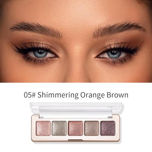 Champagne Light Pink Brown Eyeshadow Palettes, 5 Color Natural Shimmer Gold Everyday Basic Eye Shadow Palette Makeup for Older Women, Suitable for Green Eyes, Brightening Eye Mini Travel Size 05# - color: B-#05