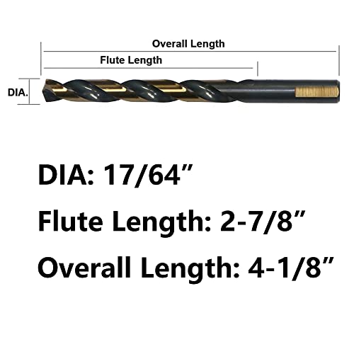 12PCS 17/64" HSS Black Gold Twist Drill Bits Set, 135 Degree Split Point, Jobber Metal Drill Bit, General Purpose for Use in Mild Steel, Copper, Aluminum, Zinc Alloy, Wood, and Plastic - size: 17/64"(12PCS)