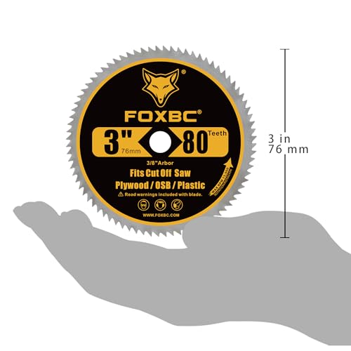 FOXBC 3 Inch 80T Circular Saw Blade Cutting for Plywood, OSB, Veneer, Plastic with 3/8" Arbor - 5 Pack