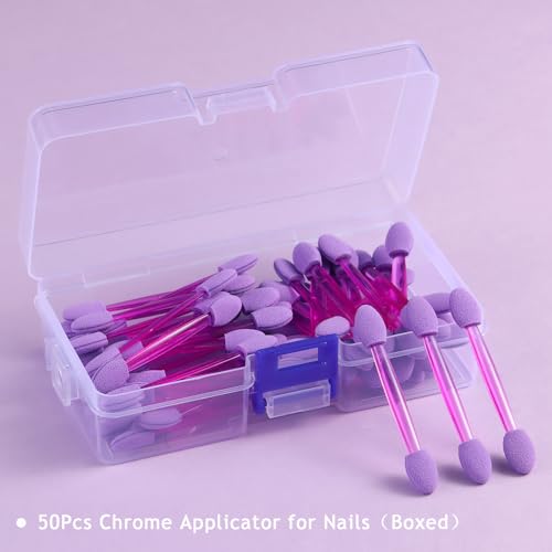 Chrome Applicator for Nails, 50pcs Dual-Sided Sponge Brushes - color: 50pcs-Purple