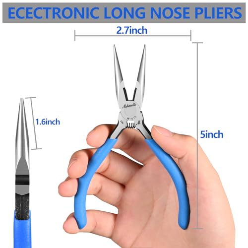 Needle Nose Pliers Set, 5" Long Nose Pliers for Wire Bending, 2 Pack High Carbon Steel Nose Cutters, Serrated Jaw Plier for Jewelry Making, Electronics Repair, Object Grasping, Craft Making - size: 5"-2Pack