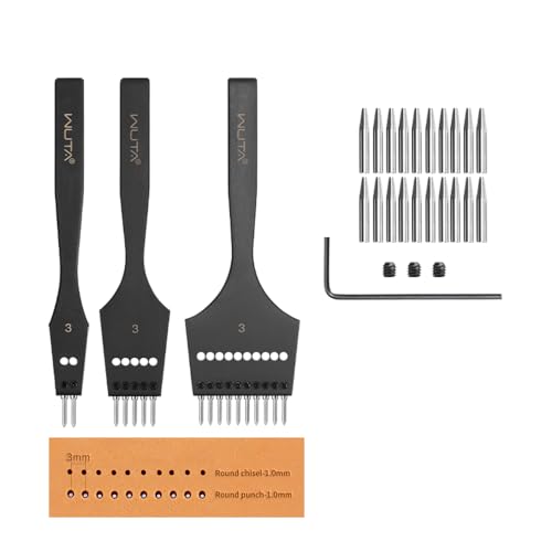 WUTA Removable Circle Leather Hole Punch Lacing Stitching Professional Working Hand Tool Kit Round Hole Puncher Craft Chisel Branding Design Circular Cutting Punches Kits (2G 3mm-(2+5+10)) - size: 2G 3mm-(2+5+10)