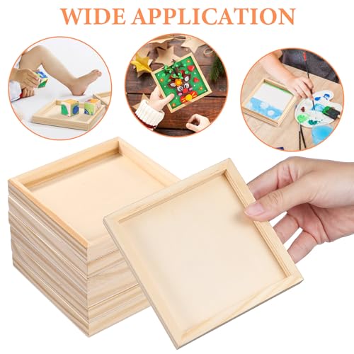 DECHOUS 6-Pack Unfinished Wood Trays, 4.72-Inch Square