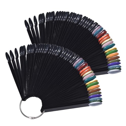100 Tips Black False Nail Tip Sticks Fan-shaped Nail Practice Sticks - size: Oval 50tips*2