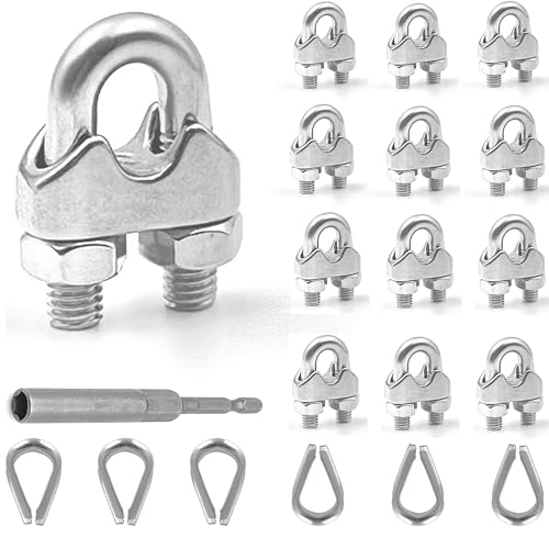 12 Pcs M8 Cable Clamps,Wire Rope Clamp,4 Pcs 5/16" Thimble - color: silver, size: M8