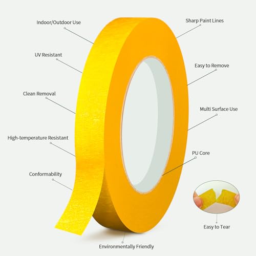 6 Rolls Pinstripe Masking Tape 1/16", 1/8", 1/4", 3/8",1/2", 3/4" - color: Yellow