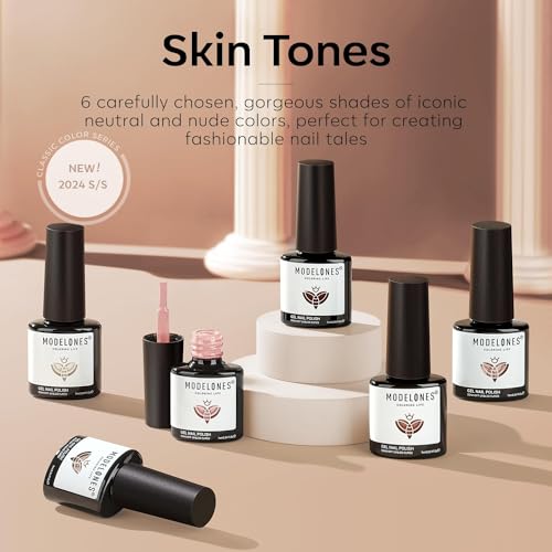 modelones Nude Pink Gel Nail Polish Set, 6 Colors Neutral Skin Tones - color: A A A-1 Natural Glow