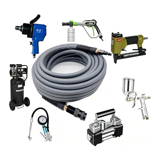 Hybrid Air Hose 1/4-Inch x 100FT,Air Compressor Hose 300 PSI Heavy Duty,Lightweight,Kink Resistant,All-Weather Flexibility With 1/4-Inch Swivel Solid Aluminum Quick Coupler and Plug,Gray - color: Gray, size: 1/4''100FT