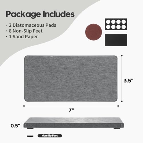 2PCS 7" x 3.5" Water Absorbing Bathroom Sink Vanity Trays, Diatomite Stone Quick Drying Mat for Kitchen Counter, Dish Rack Dispensers Sponge Holder Caddy Organizer, Dark Gray, 7"x3.5" - color: 2 Pack - Dark Gray, size: 7" x 3.5"