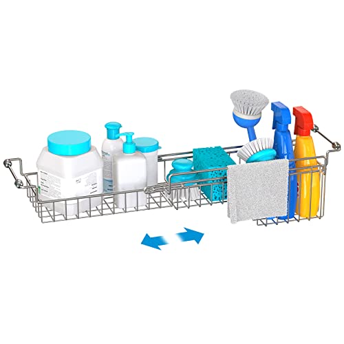 Over The Kitchen Sink Caddy Sponge Holder Organizer Drying Rack Expandable for Sponge Brush Soap Dish Cloth Rag Smaller 14.5" to 22", Stainless Steel - size: 14.5" to 22"