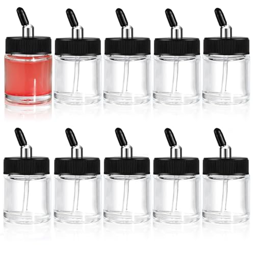 10pcs Glass Airbrush Bottles Paint Storage Jars & Bottles - Transparent, Leak-Proof Containers for Paints, Solvents, and Art Supplies