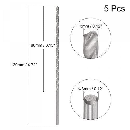 uxcell 5Pcs 3mm Mini Micro Twist Drill Bits, HSS Straight Shank - size: 3x120mm
