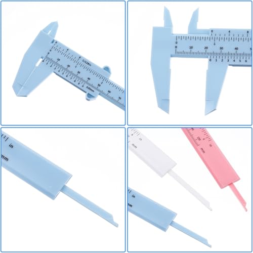 3 Pcs Eyebrow Measuring Tool Plastic Vernier Caliper 6 Inch/150mm Dual Scale Measuring Tool Inch & Metric for Office House Workspace White Blue Pink