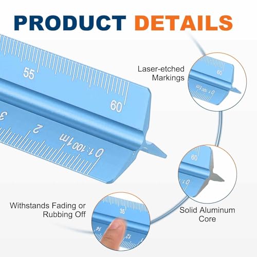 HARFINGTON Architectural Scale Ruler 12" Metric Aluminum Alloy Large Blue - color: Blue, size: 12 Inch